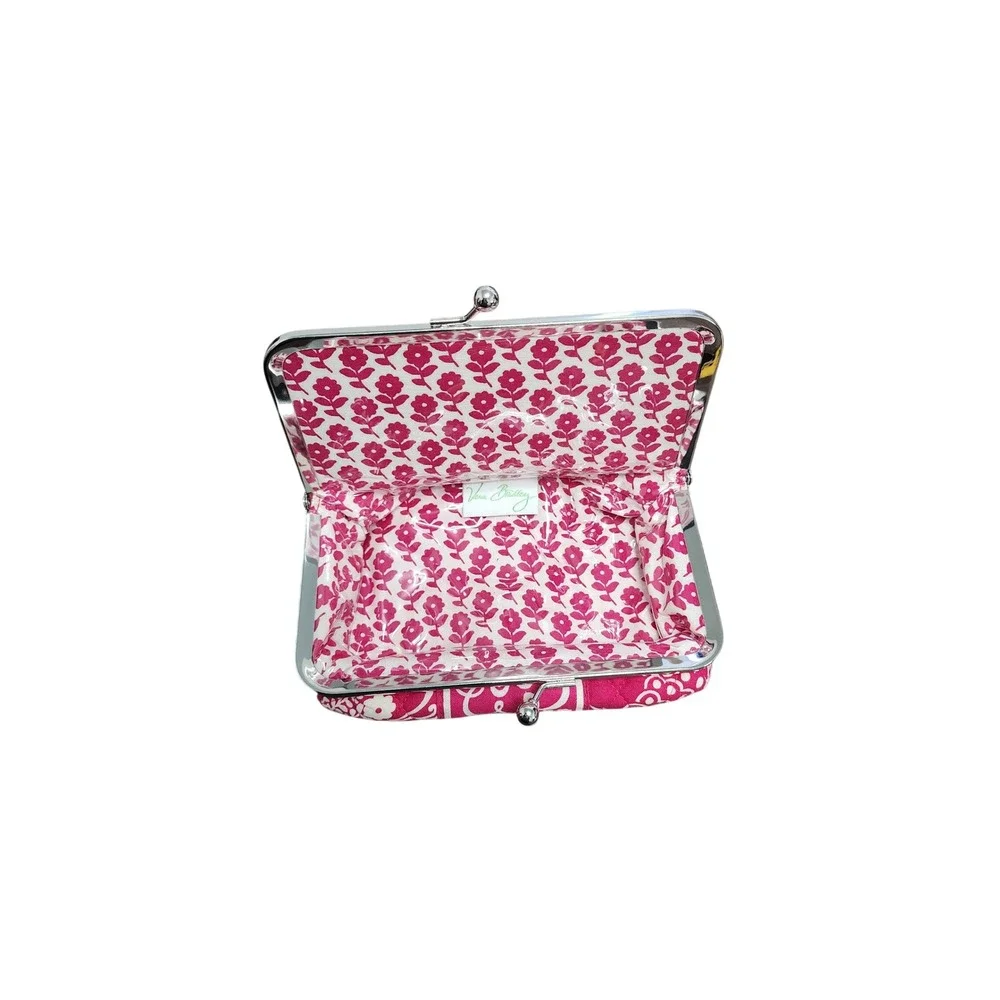 Vera Bradley Pink White Quilted Floral‎ Kisslock Frame Wallet Coin Purse Clutch